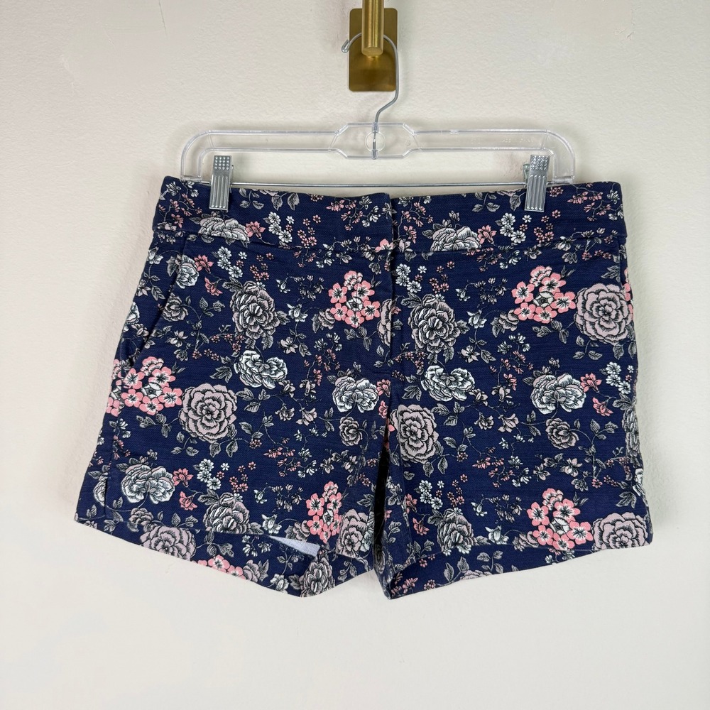 Ann Taylor LOFT Shorts Women 2 Riviera Short Navy Floral Jacquard Pink Rose